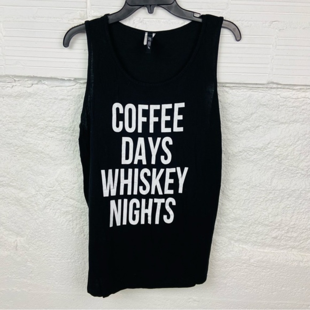 LOVELY SOULS black stretch COFFEE DAYS WHISKEY NIGHTS sleeveless shirt SZ large